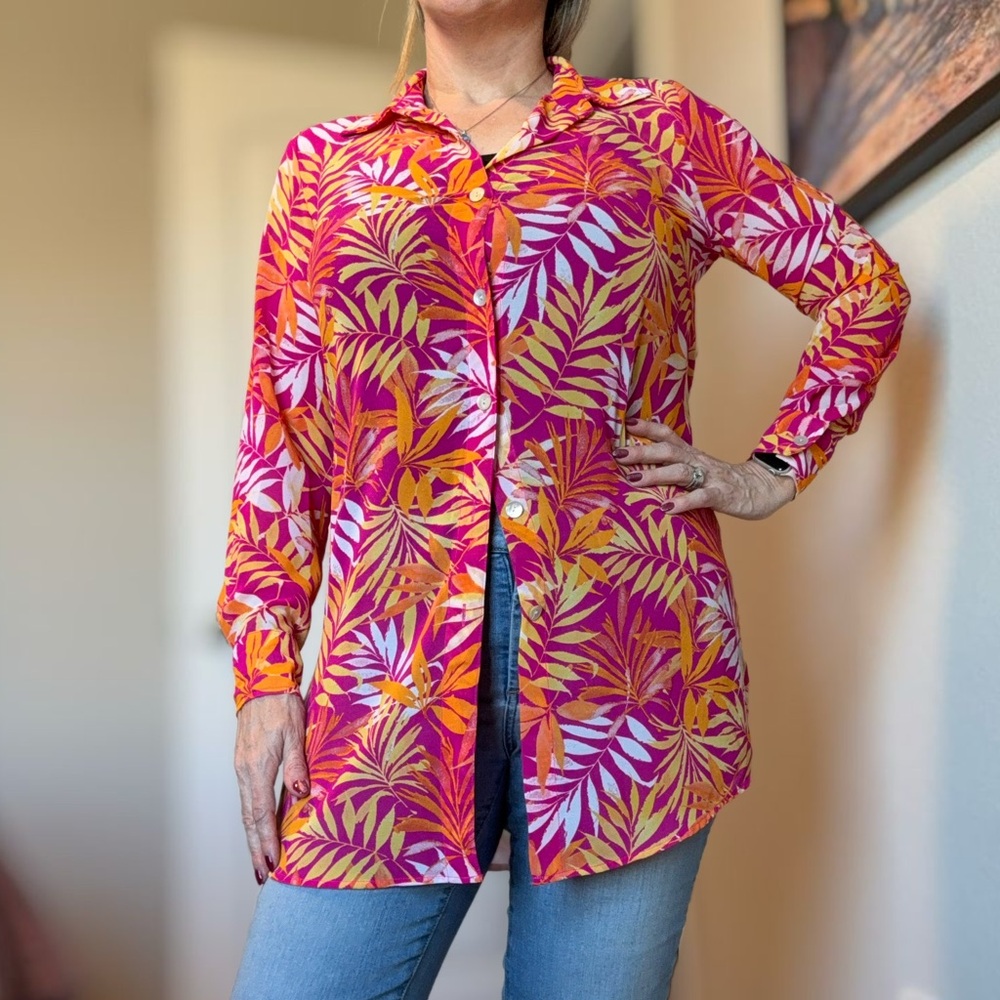 Tropical Print Button-Up Shirt